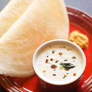 Paneer Dosa With Coconut Chutney And Samber